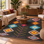 Charcoal Jewel-Tone Kilim Dhurrie – Artisan-Woven Wool Jute Statement Rug