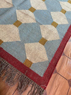 Handmade Diamond Kilim Dhurrie – Blue-Gray Wool Jute Carpet, Made to Your Size