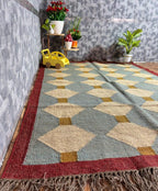 Handmade Diamond Kilim Dhurrie – Blue-Gray Wool Jute Carpet, Made to Your Size
