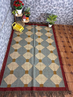 Handmade Diamond Kilim Dhurrie – Blue-Gray Wool Jute Carpet, Made to Your Size