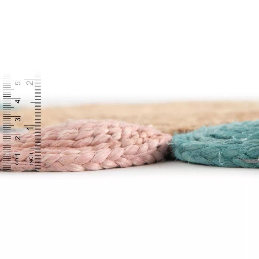 Handmade Braided Round Jute Rug – Natural Boho Area Rug with Multicolor Circle Border
