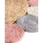 Handmade Braided Round Jute Rug – Natural Boho Area Rug with Multicolor Circle Border