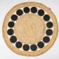 Natural Jute Circle Rug with Black Disc Ring – Handcrafted Open-Weave Area Rug