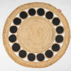 Natural Jute Circle Rug with Black Disc Ring – Handcrafted Open-Weave Area Rug