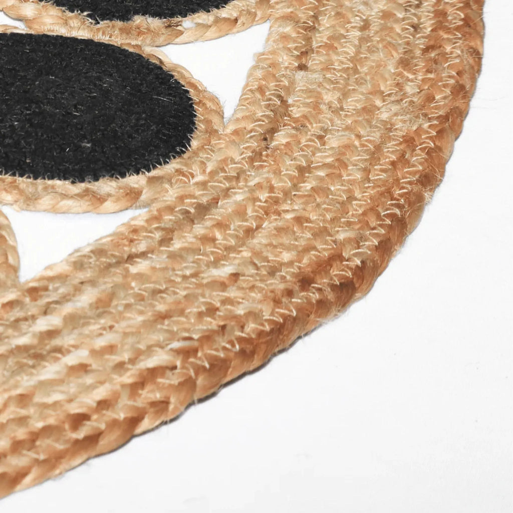 Natural Jute Circle Rug with Black Disc Ring – Handcrafted Open-Weave Area Rug