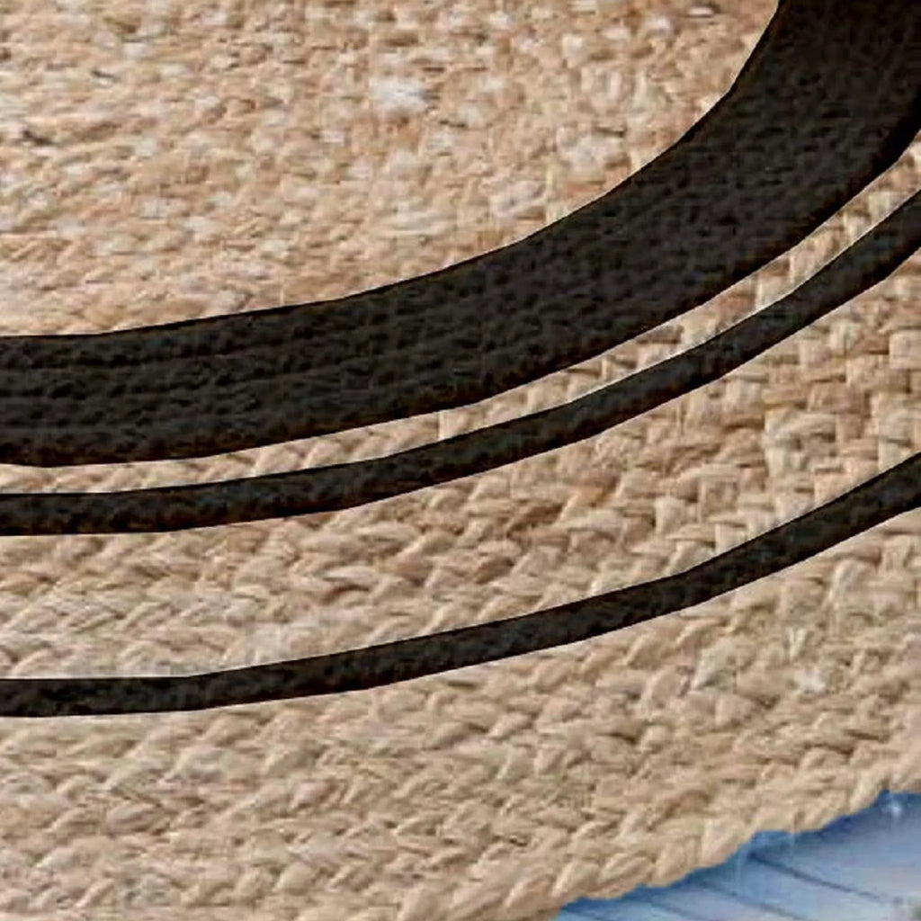 Natural Braided Circle Rug with Navy Rings – Artisan-Made Jute Floor Rug