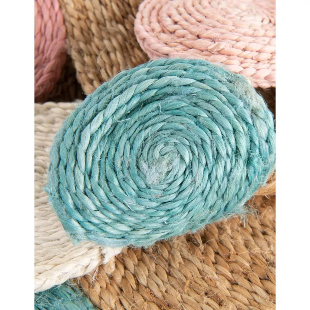 Handmade Braided Round Jute Rug – Natural Boho Area Rug with Multicolor Circle Border