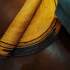 Mustard Braided Circle Rug with Charcoal Frame – Handcrafted Colorful Jute Carpet