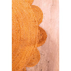 Golden Jute Petal Rug – Hand-Braided Floral Circle Carpet for Natural Interiors