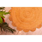 Golden Jute Petal Rug – Hand-Braided Floral Circle Carpet for Natural Interiors