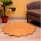 Golden Jute Petal Rug – Hand-Braided Floral Circle Carpet for Natural Interiors