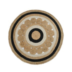 Black & Ivory Floral Round Jute Rug – Hand-Braided Natural Circle Area Rug | 2–12 Ft