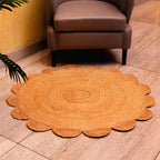 Golden Jute Petal Rug – Hand-Braided Floral Circle Carpet for Natural Interiors