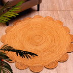 Golden Jute Petal Rug – Hand-Braided Floral Circle Carpet for Natural Interiors