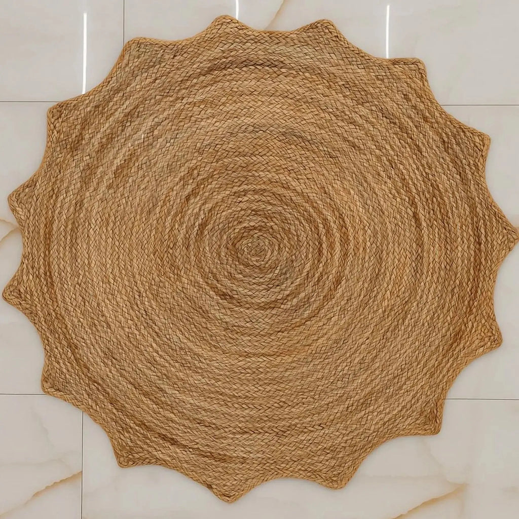 Natural Starburst Jute Carpet – Artisan-Braided Sun-Shaped Floor Rug