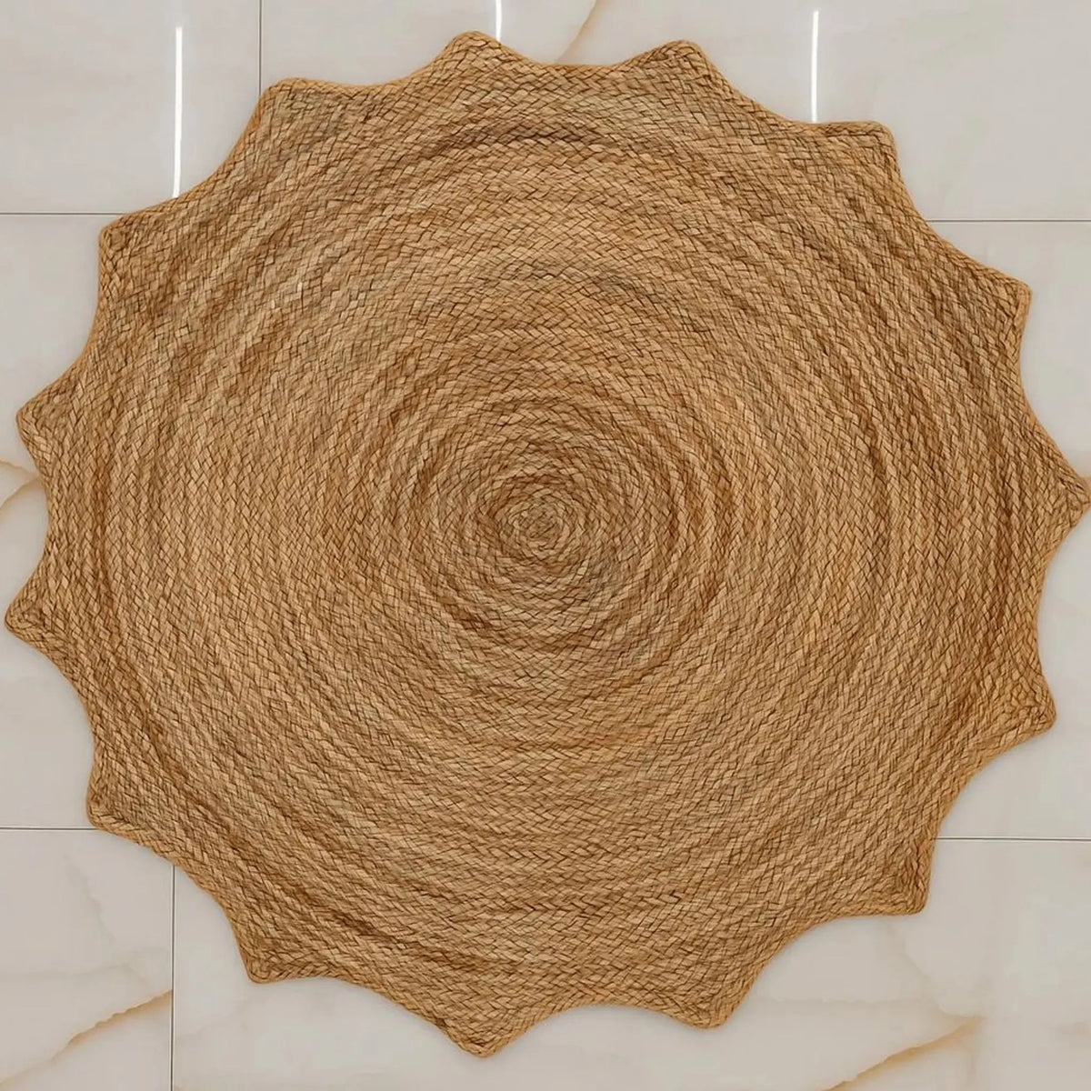 Natural Starburst Jute Carpet – Artisan-Braided Sun-Shaped Floor Rug