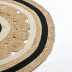 Black & Ivory Floral Round Jute Rug – Hand-Braided Natural Circle Area Rug | 2–12 Ft