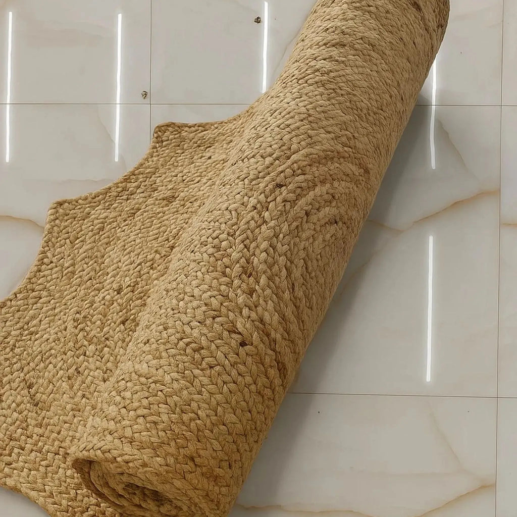 Natural Starburst Jute Carpet – Artisan-Braided Sun-Shaped Floor Rug