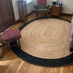 Beige Braided Ellipse Rug with Black Frame – Artisan Natural Jute Carpet