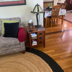 Beige Braided Ellipse Rug with Black Frame – Artisan Natural Jute Carpet