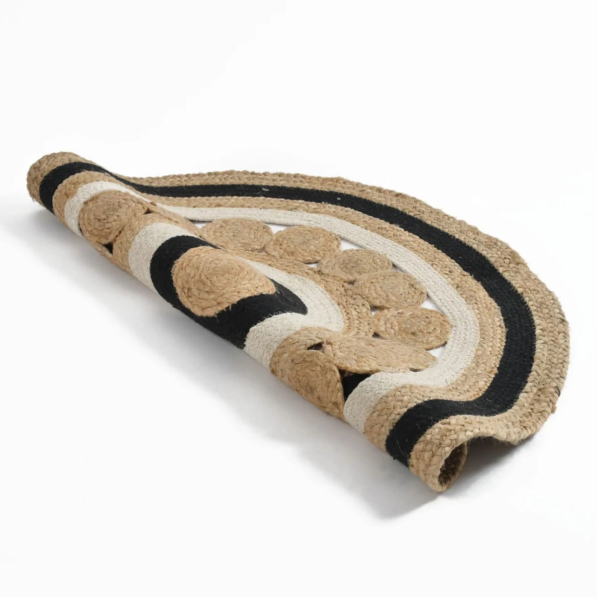 Black & Ivory Floral Round Jute Rug – Hand-Braided Natural Circle Area Rug | 2–12 Ft