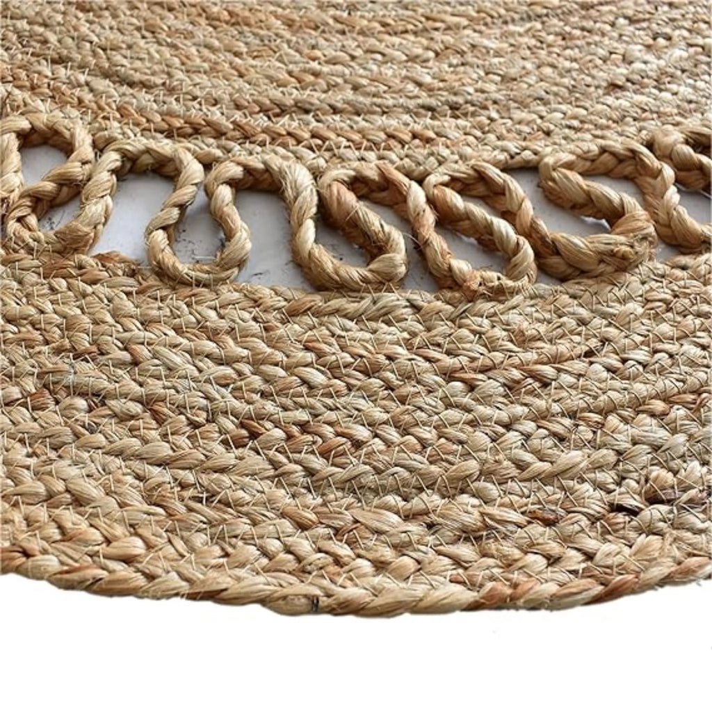 Natural Halo-Weave Jute Carpet – Artisan-Braided Circular Floor Covering