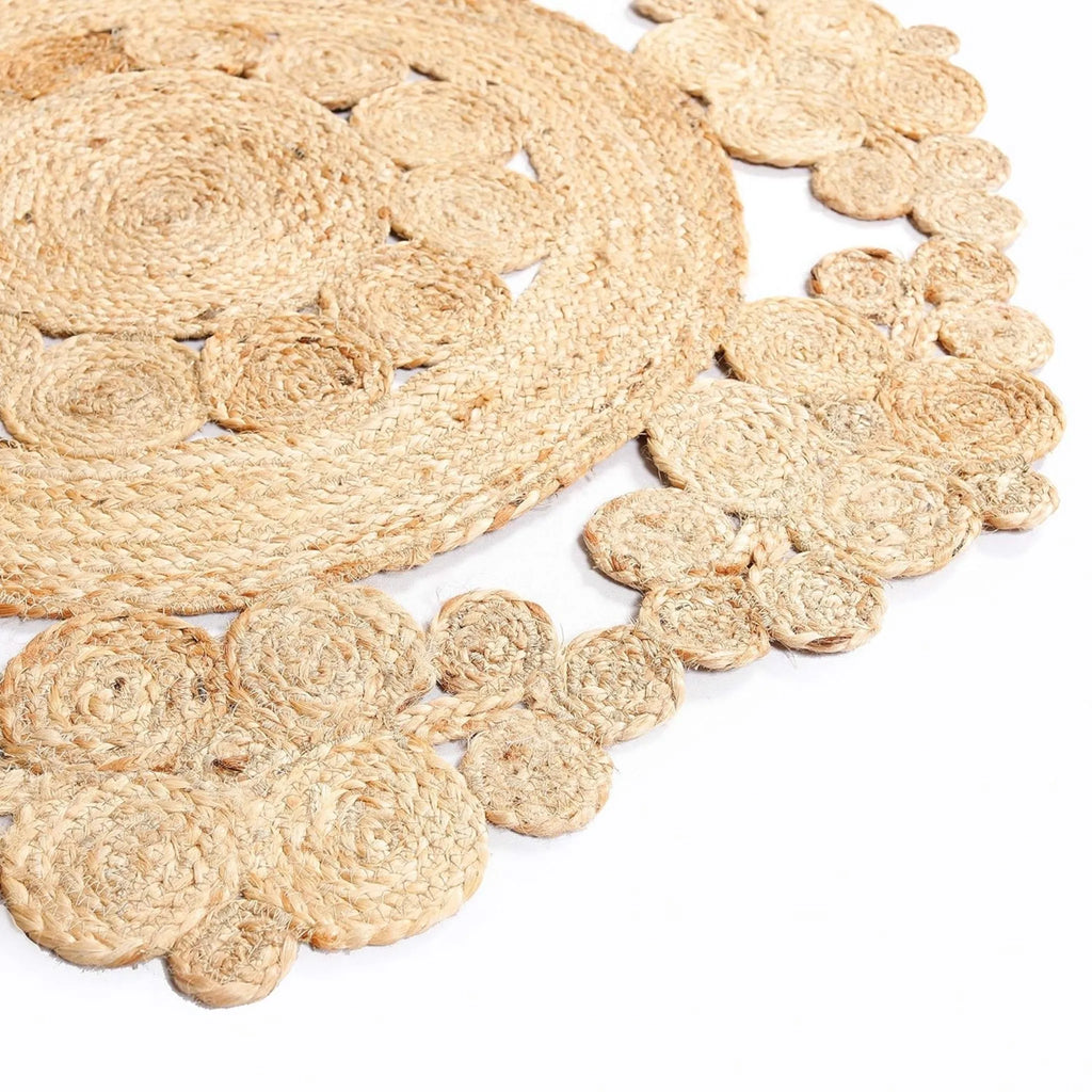 Natural Floral Round Jute Rug – Handmade Reversible Braided Circle Carpet