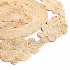 Natural Floral Round Jute Rug – Handmade Reversible Braided Circle Carpet