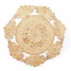 Natural Floral Round Jute Rug – Handmade Reversible Braided Circle Carpet