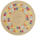 Natural Rainbow Round Jute Rug – Hand-Braided Colorful Medallion Area Carpet