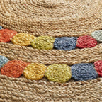 Natural Rainbow Round Jute Rug – Hand-Braided Colorful Medallion Area Carpet