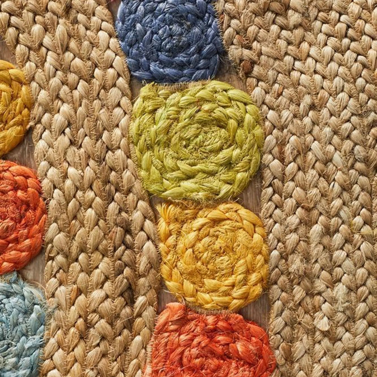 Natural Rainbow Round Jute Rug – Hand-Braided Colorful Medallion Area Carpet