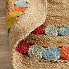 Natural Rainbow Round Jute Rug – Hand-Braided Colorful Medallion Area Carpet