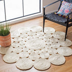 Cream Bubble Round Jute Rug – Artisan-Braided Organic Medallion Carpet