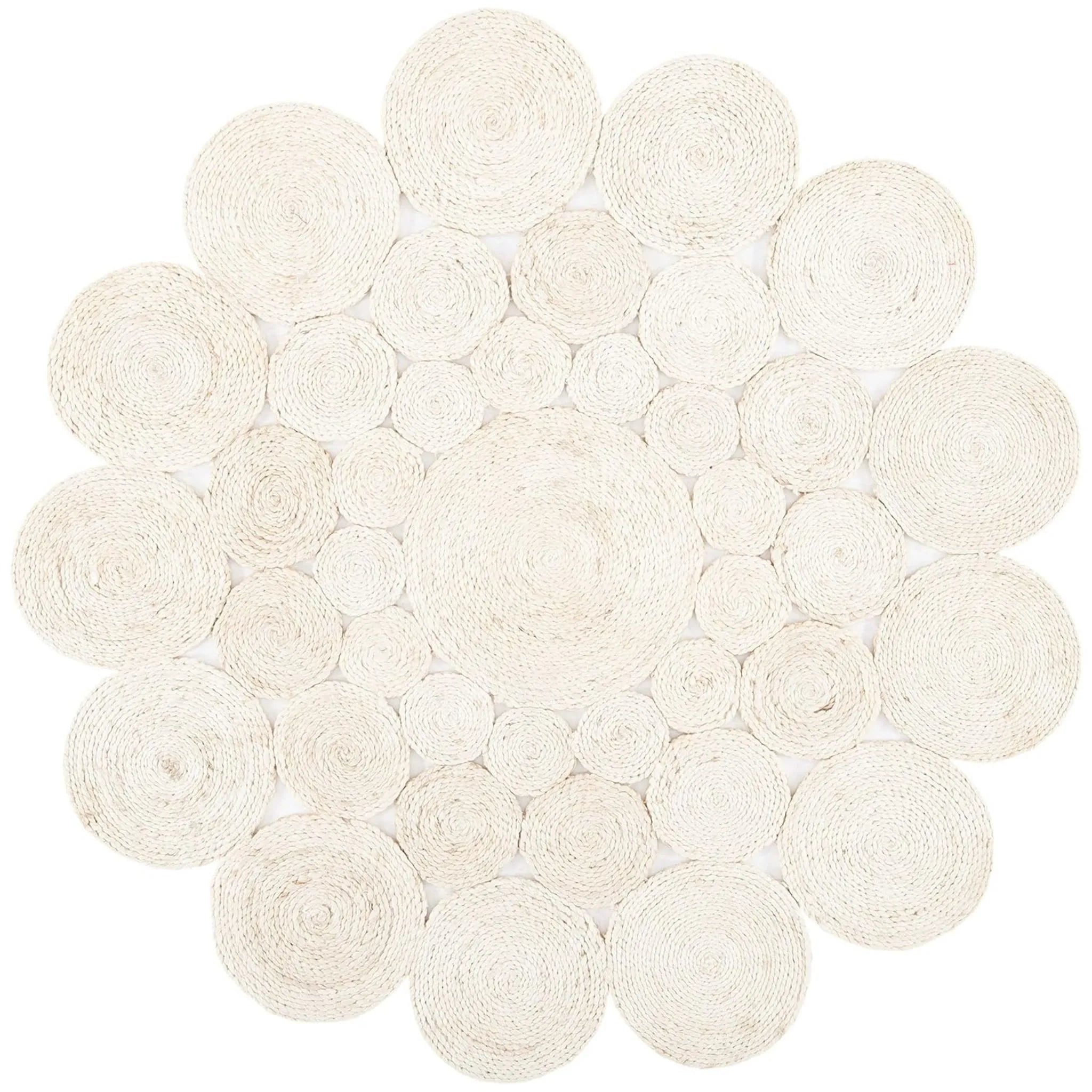 Cream Bubble Round Jute Rug – Artisan-Braided Organic Medallion Carpet