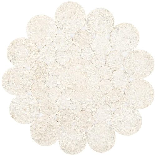 Roomkleurige Ronde Jute-tapyt met Borrelpatroon – Handgemaakte Organiese Medalje-mat