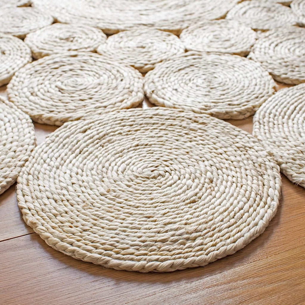 Cream Bubble Round Jute Rug – Artisan-Braided Organic Medallion Carpet