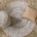 Natural Beige & White Spiral Round Rug – Artisan-Braided Jute Cotton Carpet