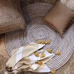 Natural Beige & White Spiral Round Rug – Artisan-Braided Jute Cotton Carpet