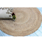 Natural Beige & White Spiral Round Rug – Artisan-Braided Jute Cotton Carpet