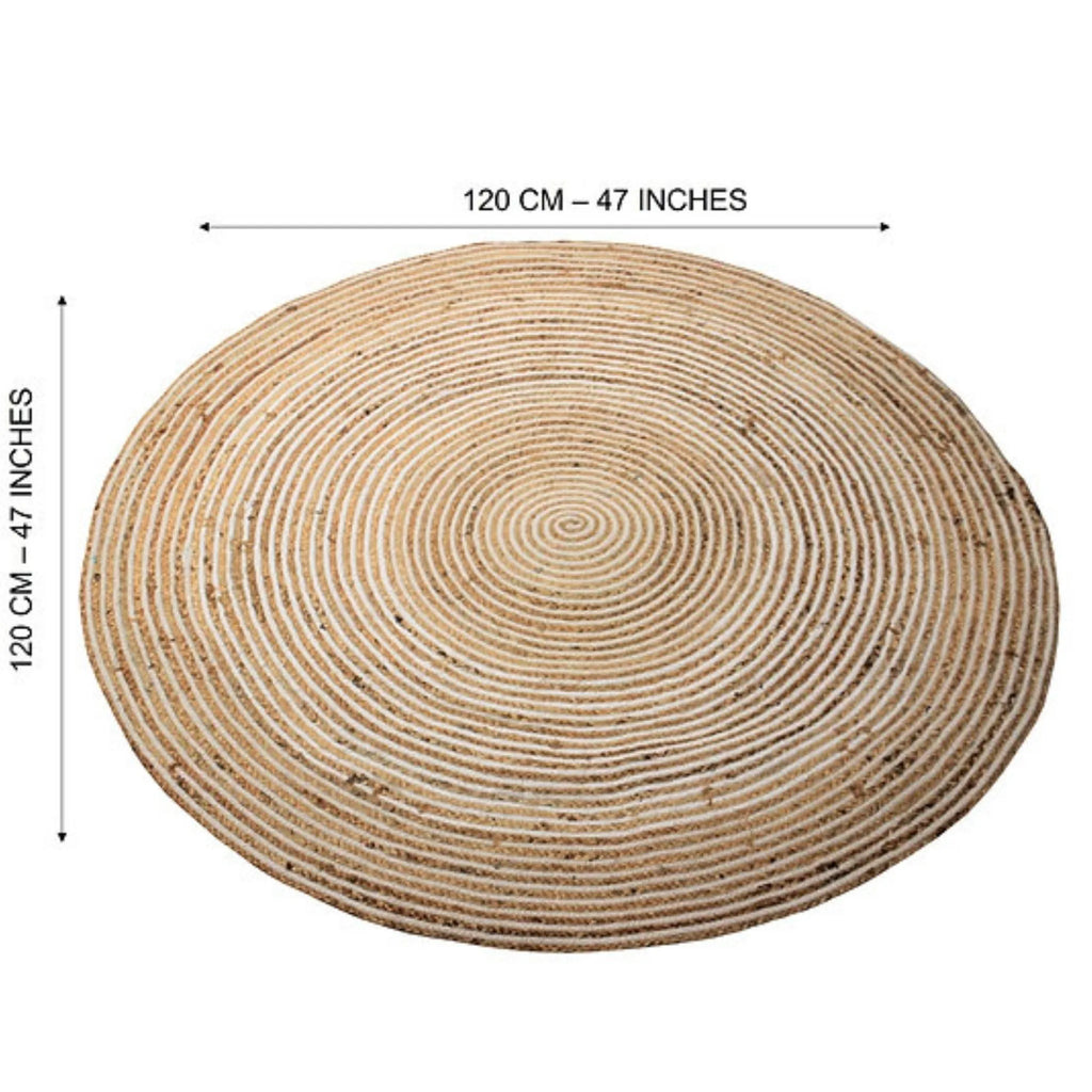 Natural Beige & White Spiral Round Rug – Artisan-Braided Jute Cotton Carpet