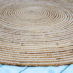Natural Beige & White Spiral Round Rug – Artisan-Braided Jute Cotton Carpet