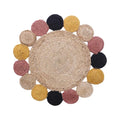 Natural Jute Sunburst Circle Rug – Colorful Braided Medallion Border Carpet