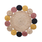 Natural Jute Sunburst Circle Rug – Colorful Braided Medallion Border Carpet