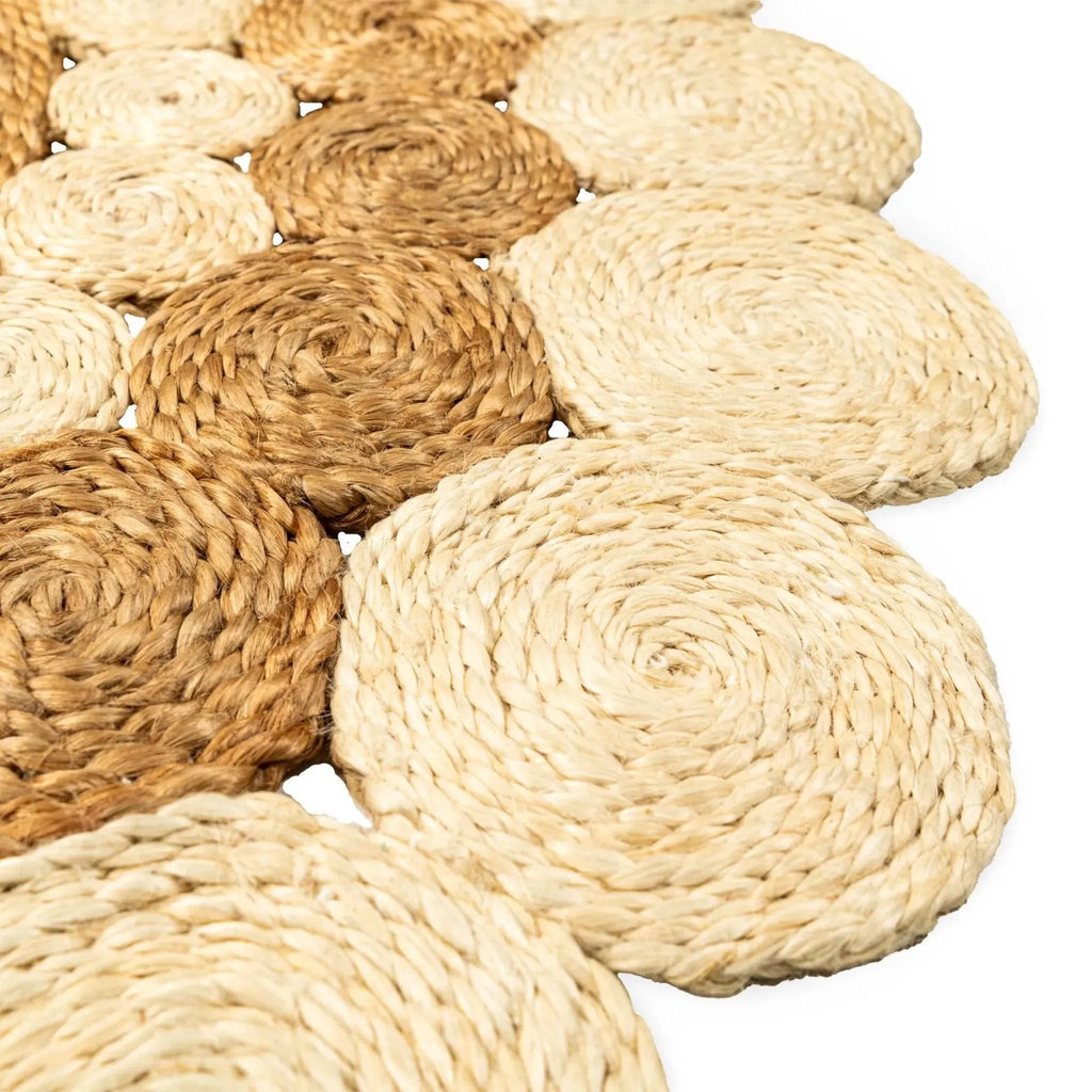 Natural & Ivory Jute Rosette Rug – Artisan-Braided Round Floral Carpet