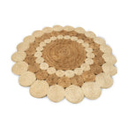 Natural & Ivory Jute Rosette Rug – Artisan-Braided Round Floral Carpet