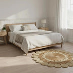 Natural & Ivory Jute Rosette Rug – Artisan-Braided Round Floral Carpet