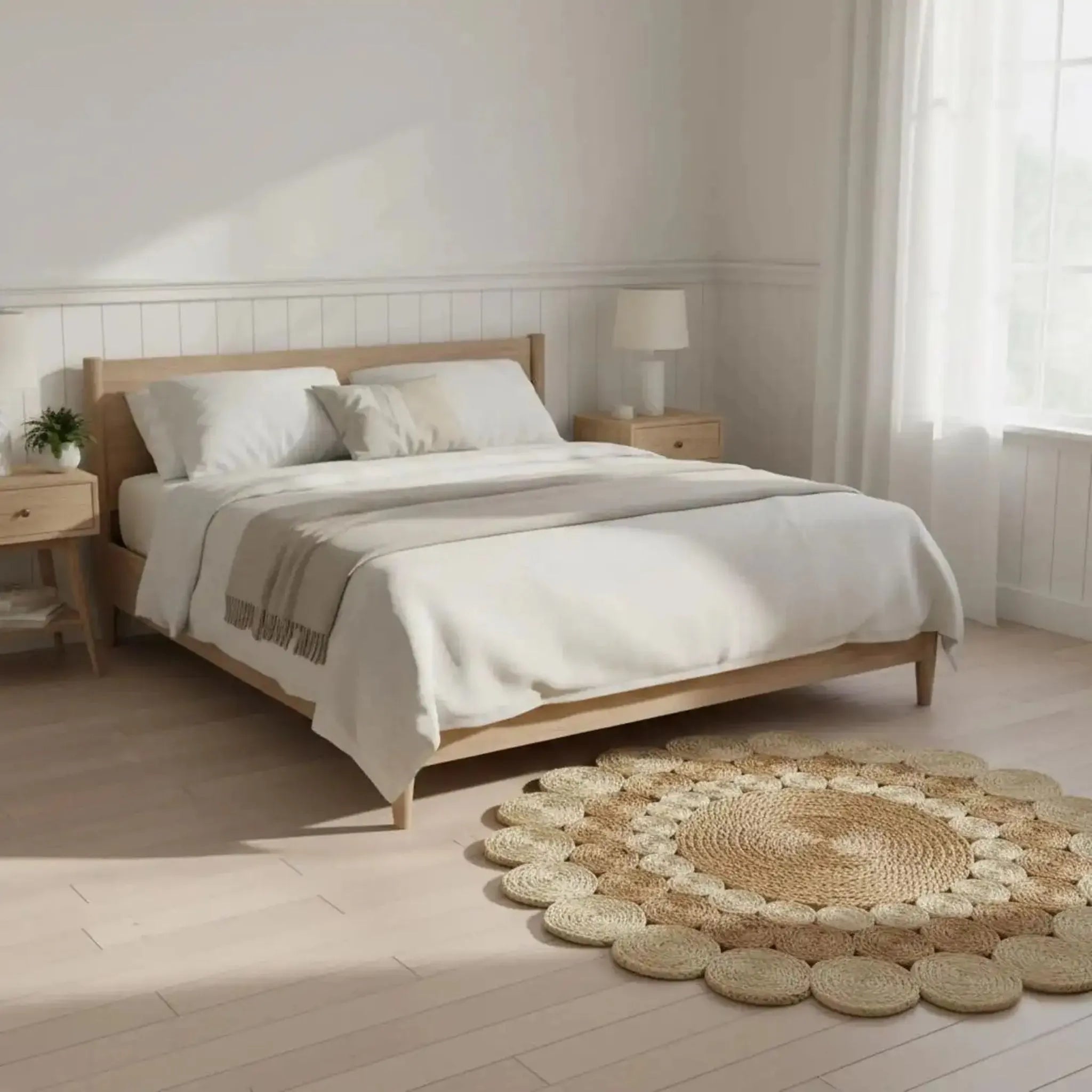 Natural & Ivory Jute Rosette Rug – Artisan-Braided Round Floral Carpet