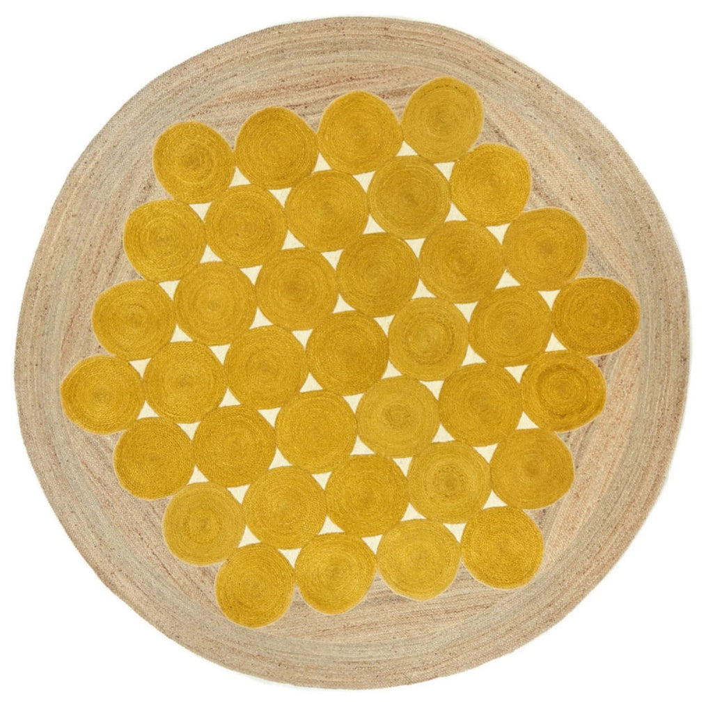 Golden Sunflower Jute Circle Rug – Artisan-Braided Medallion Center Carpet