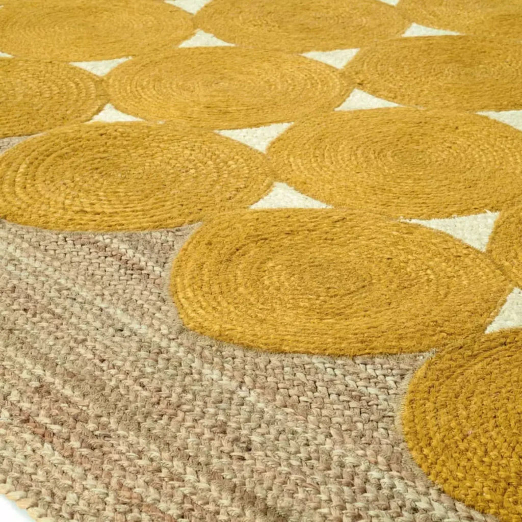 Golden Sunflower Jute Circle Rug – Artisan-Braided Medallion Center Carpet